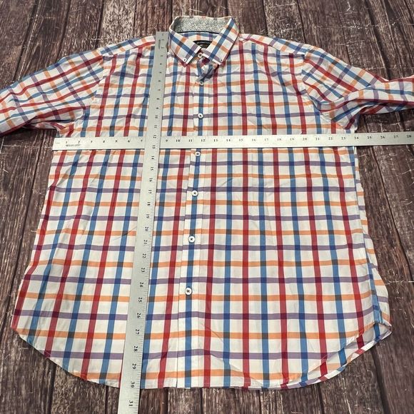 Bugatchi Men Colorful Button Long Sleeve Casual Shaped Fit Flip Cuff Shirt Sz XL - Picture 8 of 9